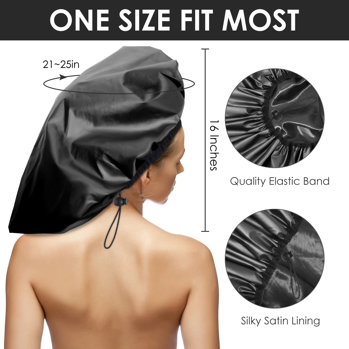 Auban Extra Large Shower Cap, Waterproof Reusable Hair Cap, XL Satin Lined Shower Bonnet for Women Men Thick Long Hair, Braids, Dreadlocks(Adjustable) Beauty & Personal Care Auban