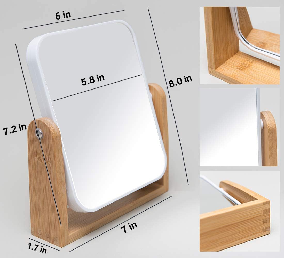 YEAKE Vanity Makeup Mirror with Natural Bamboo Stand, 8 Inch Double Sided 360 Degree Swivel Magnifying Mirror for Table, Desk, Countertop Shaving Make Beauty & Personal Care YEAKE