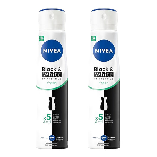 Nivea Black & White Invisible Fresh Anti-Perspirant Deodorant Spray 200ml - 72H Protection, No White Marks on Dark Clothes, No Yellow Stains on Beauty and Personal Care NIVEA