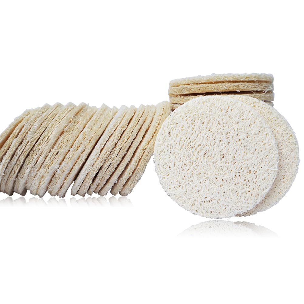 25-Pack Natural Loofah Exfoliating Face Pads - Gentle Facial Sponge & Scrubber for Daily Cleansing, Makeup & Dead Skin Removal - 100% Organic Beauty and Personal Care VeridianLife