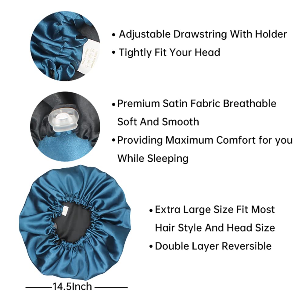 Hanbertti 2pcs of Satin Sleep Bonnet with Adjustable Buckle, Double Layer Silk Bonnets, Reusable Bath Hair Cap for Night Sleeping and Make up (Deep Beauty & Personal Care Hanbertti