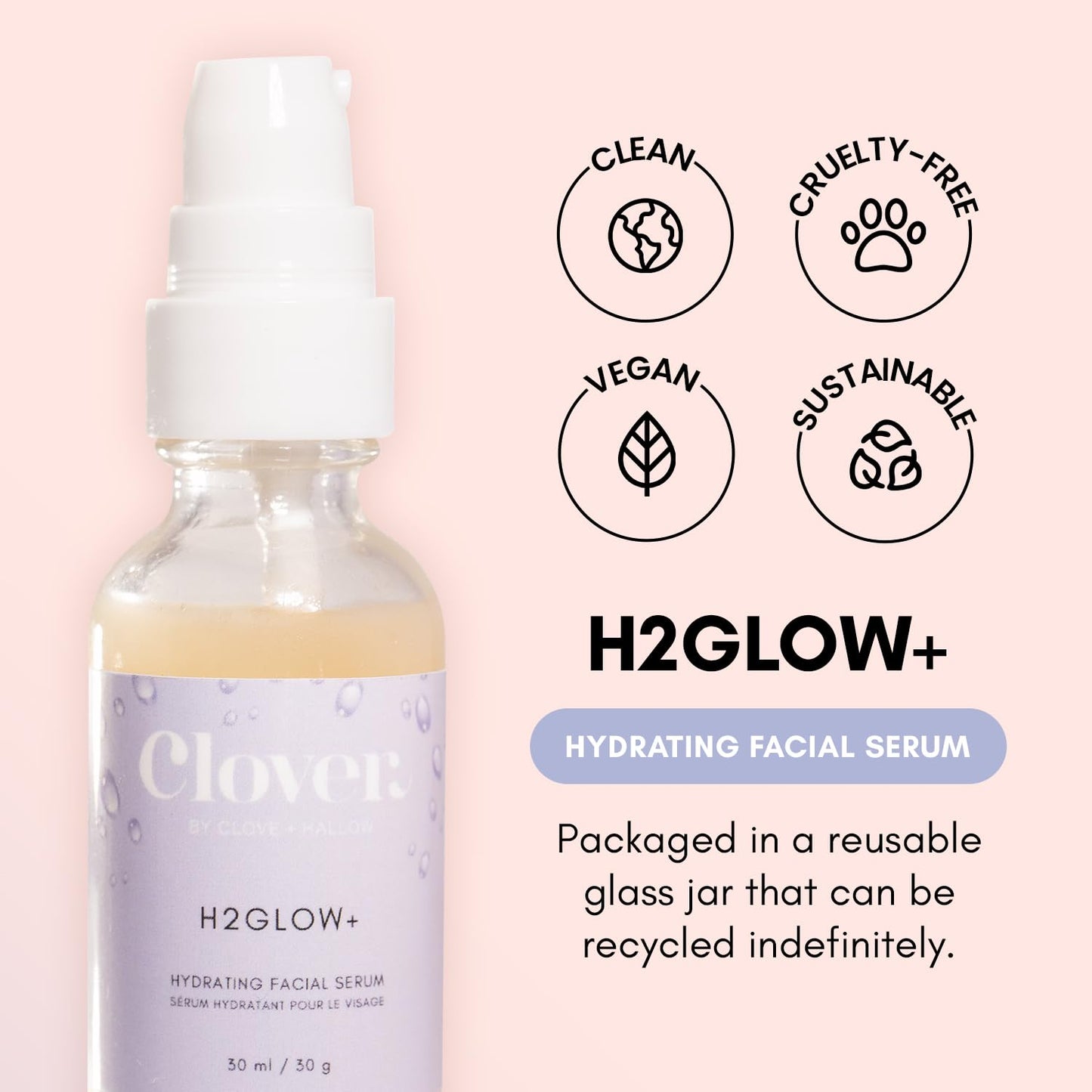 Clover H2Glow+ Hydrating Antioxidant Serum | Deep Moisturizing Anti-Aging Facial Serum | Hydrate Layers of Dry Skin, Plump, and Smooth Fine Lines | Beauty & Personal Care Clover