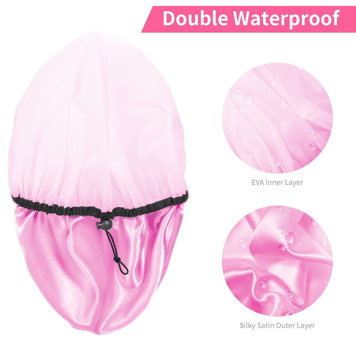 Auban Shower Cap for Women, Adjustable Reusable, Extra Large, Double-Layer Waterproof Bathing Cap, Waterproof Exterior, EVA Lining, Hair Cap for All Beauty & Personal Care Auban