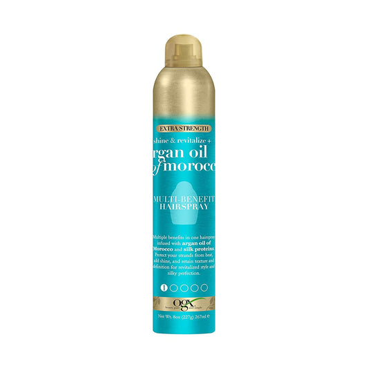 OGX Revitalize + Argan Shine Extra Strength Multi-Benefit Heat Protection Hairspray with Argan Oil & Silk Proteins, Tame Frizz & Non-Greasy Shine Beauty & Personal Care OGX