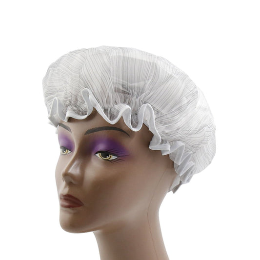 Ruilogod White Stripe PEVA Lining Dual Layers Waterproof Shower Bath Salon Hair Cap Hat (id: 172 738 c94 ea7 ec0 Beauty and Personal Care Ruilogod