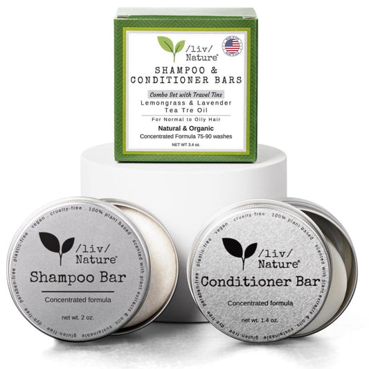 /liv/ Nature Shampoo Bar and Conditioner with Travel Tins | Lemongrass, Lavender, Tea Tree Oil | Clarifying & Growth | For Oily Hair | USA 2-pk Beauty & Personal Care /liv/ Nature