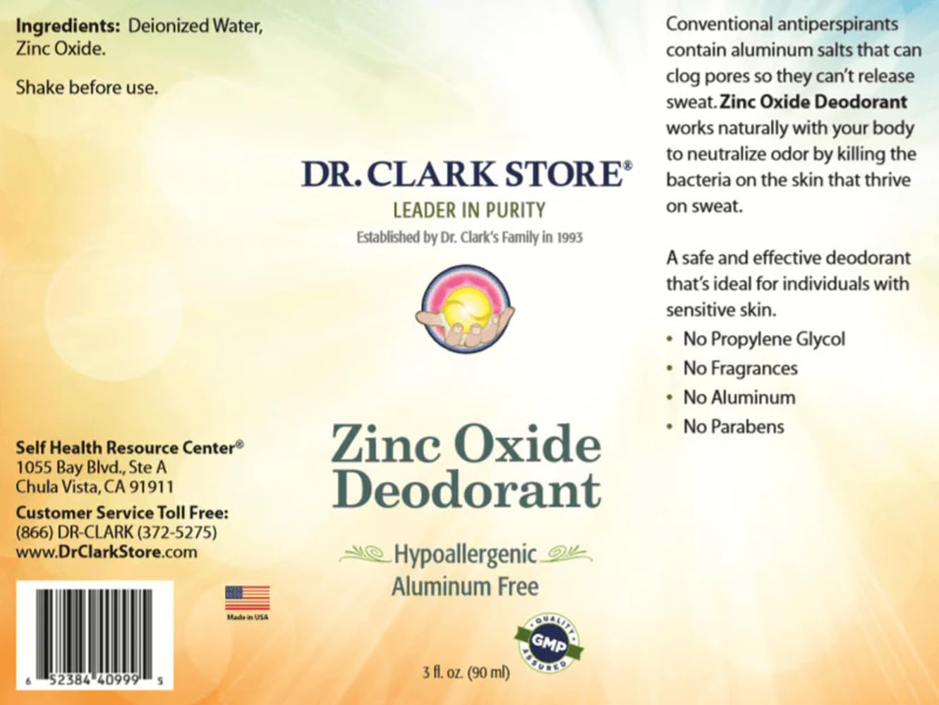 Dr Clark Zinc Oxide Roll-On Deodorant- NO Aluminum, Hypoallergenic, Paraben Free, Fragrance Free. Safe, Natural, & Effective Beauty and Personal Care Dr Clark Store