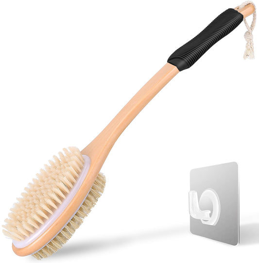 Long Handle Ergonomically Back Scrubber/Brush for Shower, Double Sided Exfoliating Body Scrubber for Women and Men (Black) Beauty and Personal Care ShowEzily