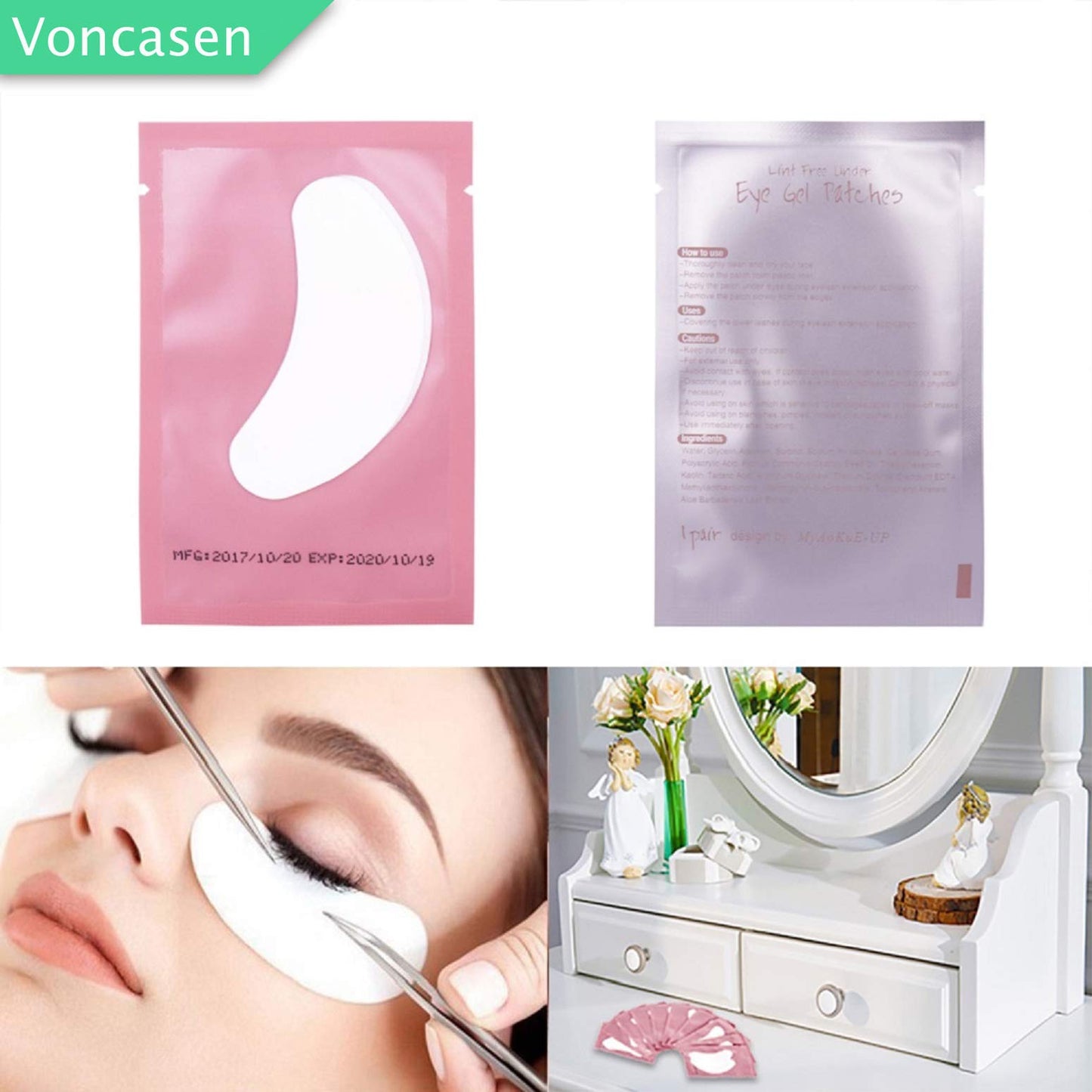 100 Pairs Set Under Eye Pads, Comfy and Cool Under Eye Patches Gel Pad for Eyelash Extensions Eye Mask Beauty Tool (Pink) Beauty & Personal Care Voncasen