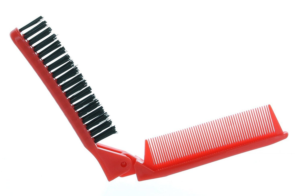 Folding Compact Travel Pocket HAIR BRUSH/COMB, 1 Red 1 White by Le Salon Beauty & Personal Care Le Salon