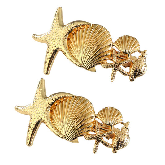 2 Pack Metal Starfish Shell Hair Clips French Barrettes Pins Slides Stylish for Women Girl Gold or Silver Hair Jewelry Accessories (Gold) Beauty & Personal Care ovche