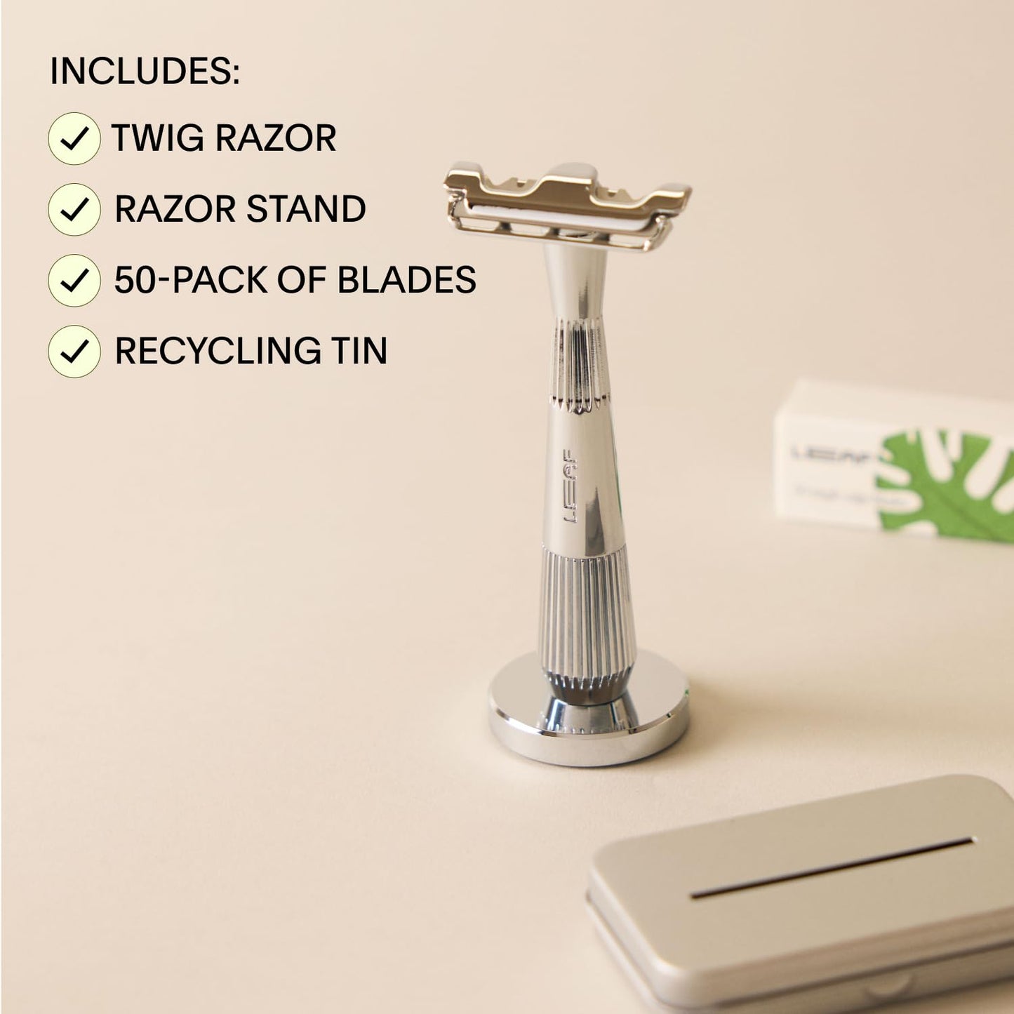 Leaf Shave - Leaf Twig Razor Set, Includes Twig Razor, Matching Stand, 50-Pack Single-Edge Blade Refills, and Blade Bank - Rose Gold Beauty and Personal Care Leaf Shave