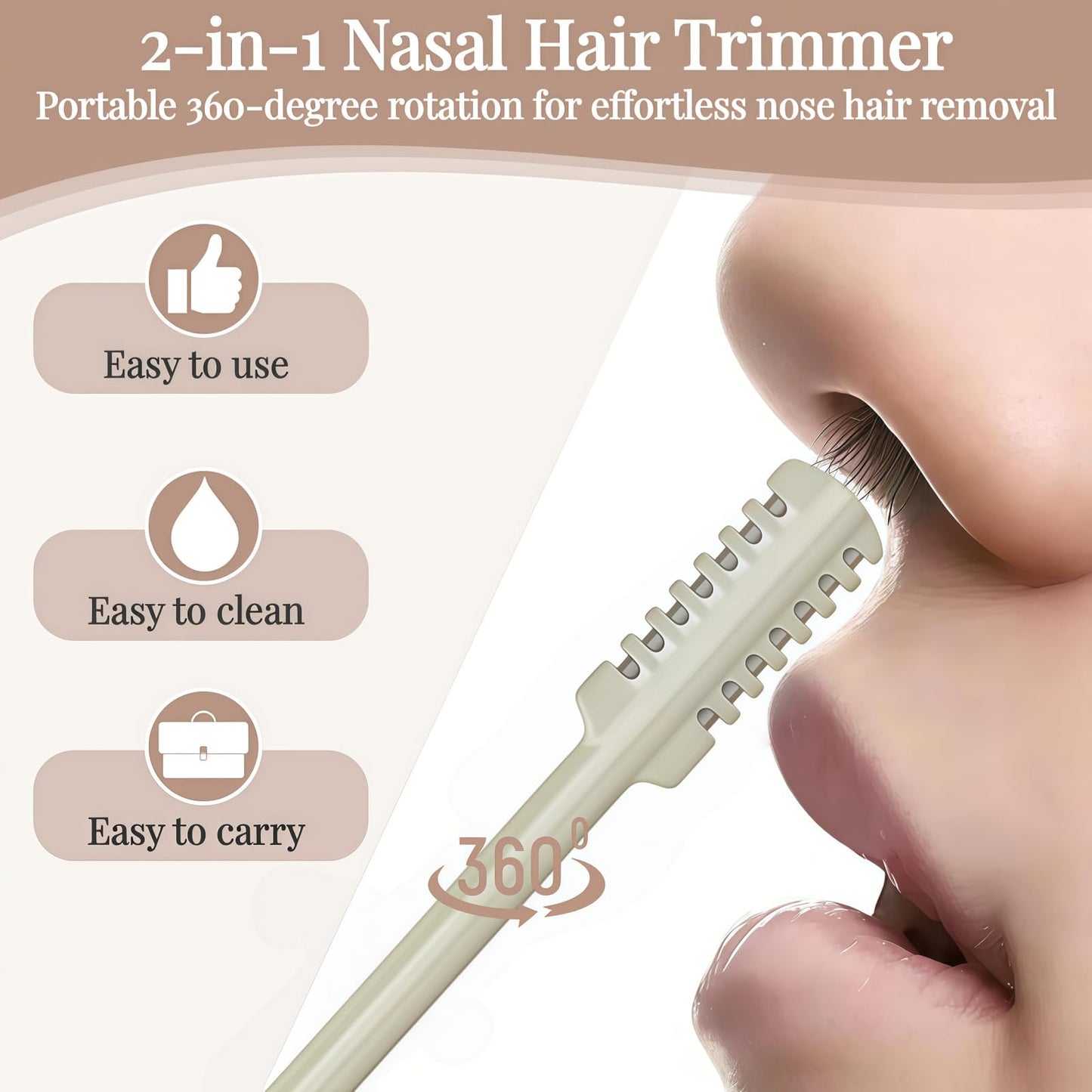 KTBKGV 2026 Upgraded 2-in-1 Nasal Hair Cutter, 360° Rotating Double-Sided Blade, Washable Portable Grooming Tool for Men & Women, Travel Essential Beauty and Personal Care KTBKGV