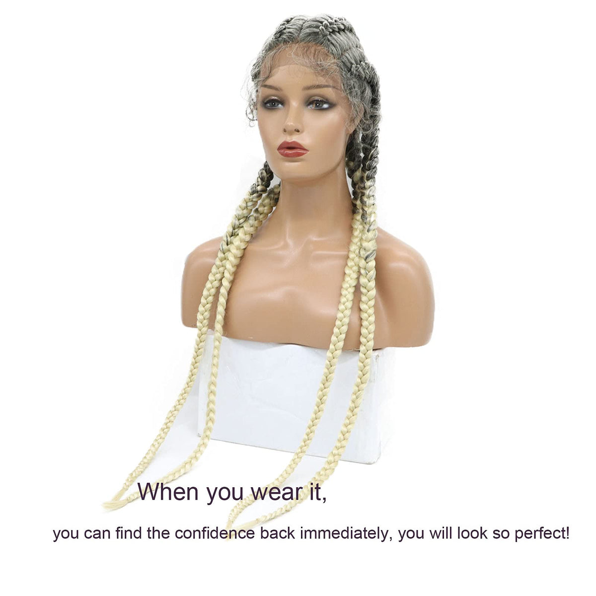 Karissa Hair Blonde Braided Wig Straight French Braid Wigs for White Women Long Blond Microbraids Wigs Grey Lace Front Synthetic Glueless Braided