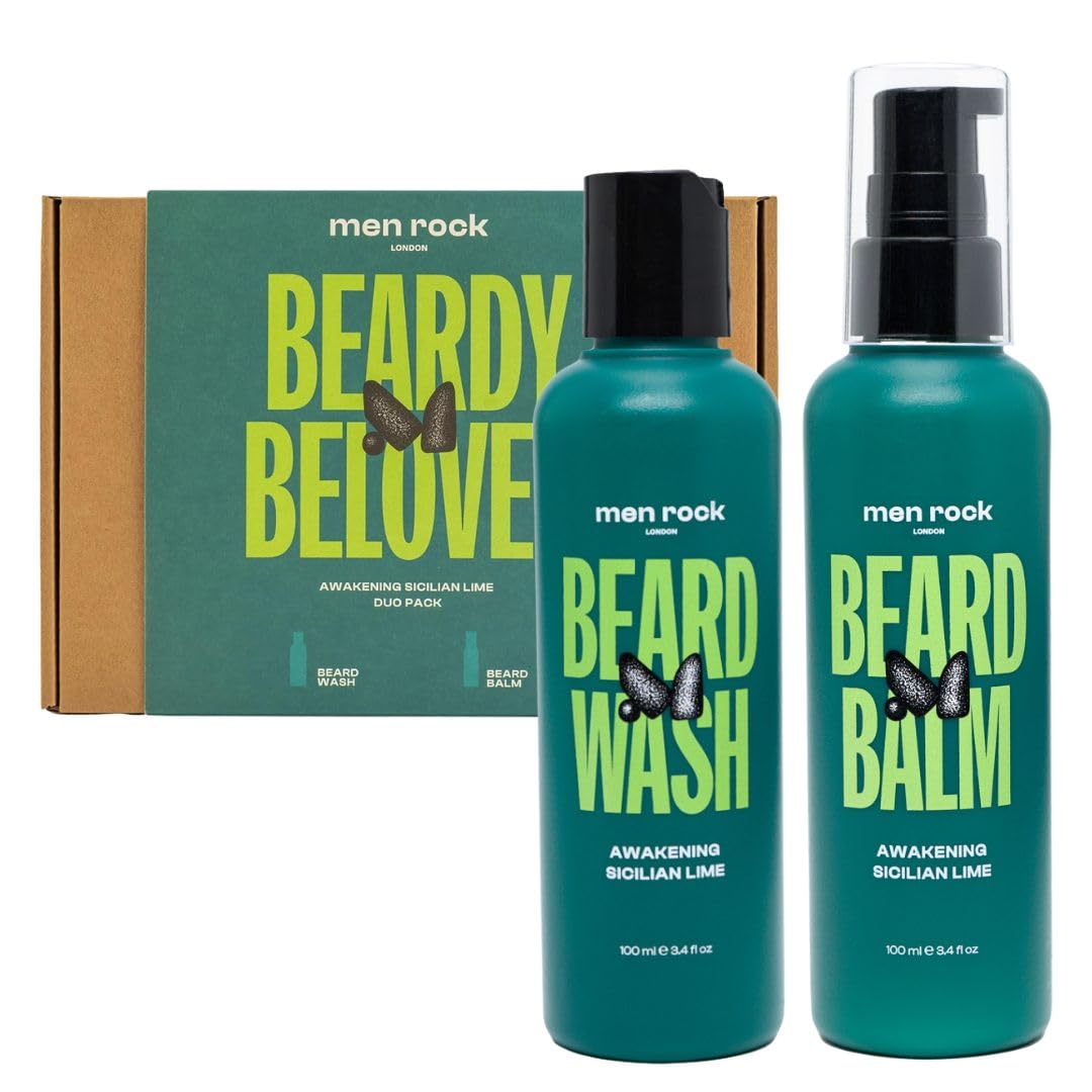 Men Rock Beardy Beloved Awakening Essential Beard Kit - Sicilian Lime - Beard Balm and Wash - Mens Face Care Kit - Skincare Products for Men - 2 Pc Beauty and Personal Care Men Rock
