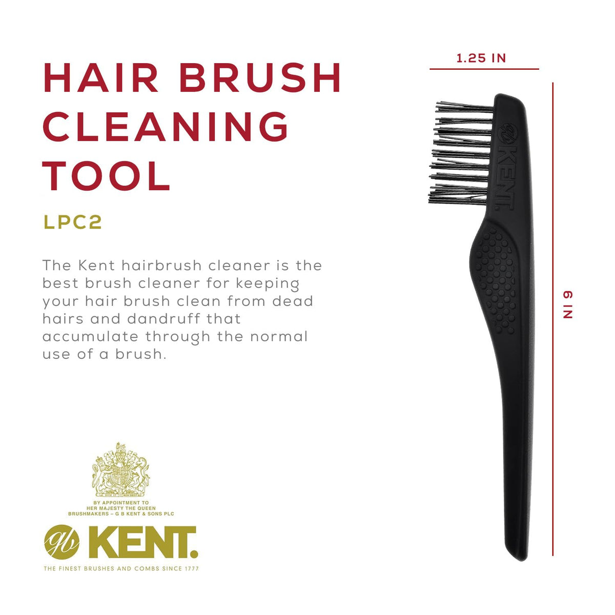 Kent LPC2 Hair Brush Cleaning Tool and Hairbrush Cleaner Rake for Hair Removal, and Brush Rake for Removing Hairs and Dandruff from Brushes, Combs and