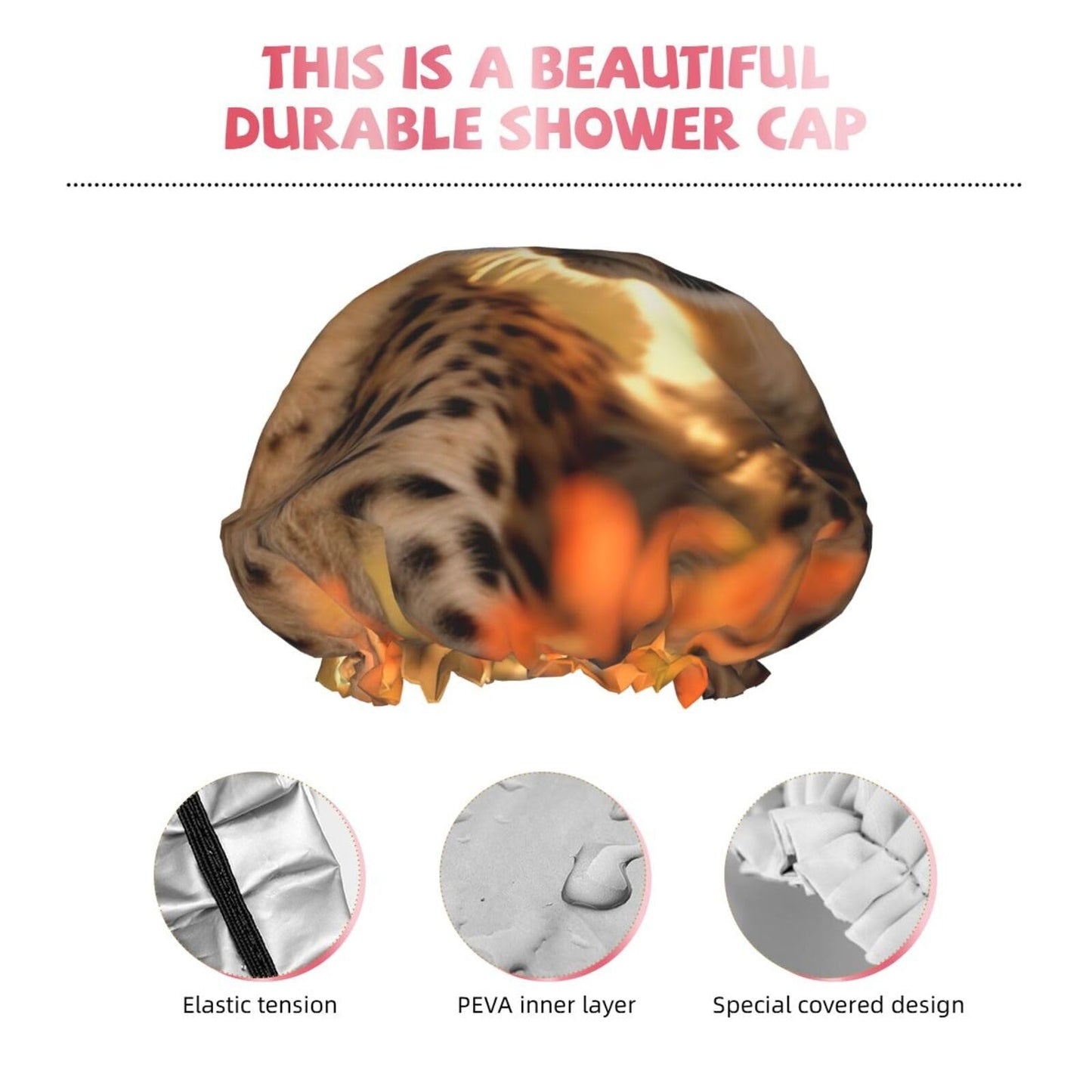 Cheetah Love Shower Cap For Women Reusable Double Layers Bathing Bath Cap Hair Caps Waterproof Elastic Band Ladies Spa Salon Shower Hat Hair Caps Beauty and Personal Care GDSHJKLW