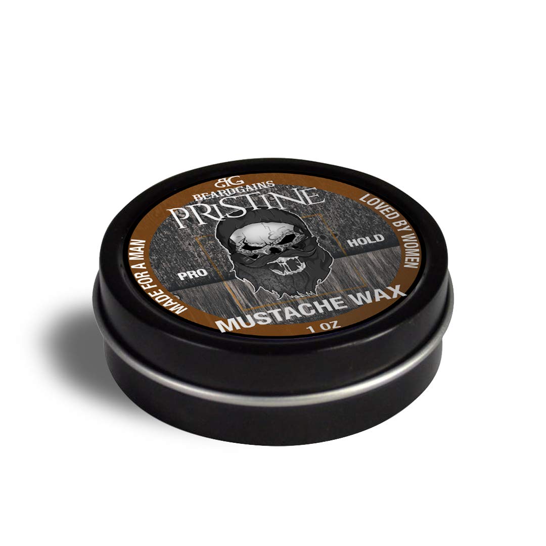 Beard Gains Pristine Scent Strong Hold Mustache Wax 1oz - Hold, Mold, and Tame Moustache W/Organic and Natural Stache Wax (Brown) Beauty and Personal Care Beard Gains