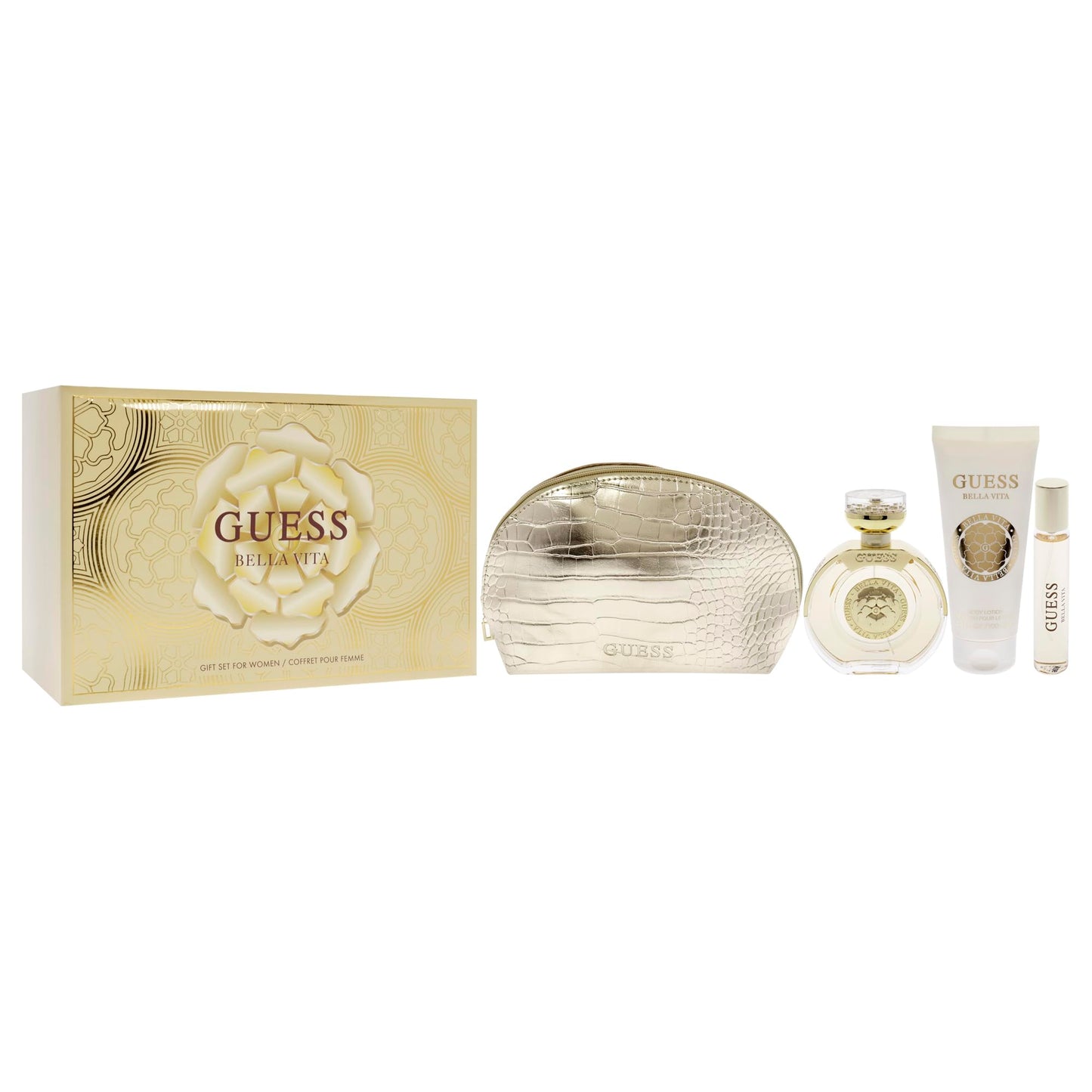 GUESS Bella Vita Eau de Parfum 4 Piece Gift Set For Women - Perfume Spray 3.4 Fl. Oz., Travel Spray 0.5 Fl. Oz., Body Lotion 3.4 Fl. Oz., & Pouch Beauty & Personal Care GUESS