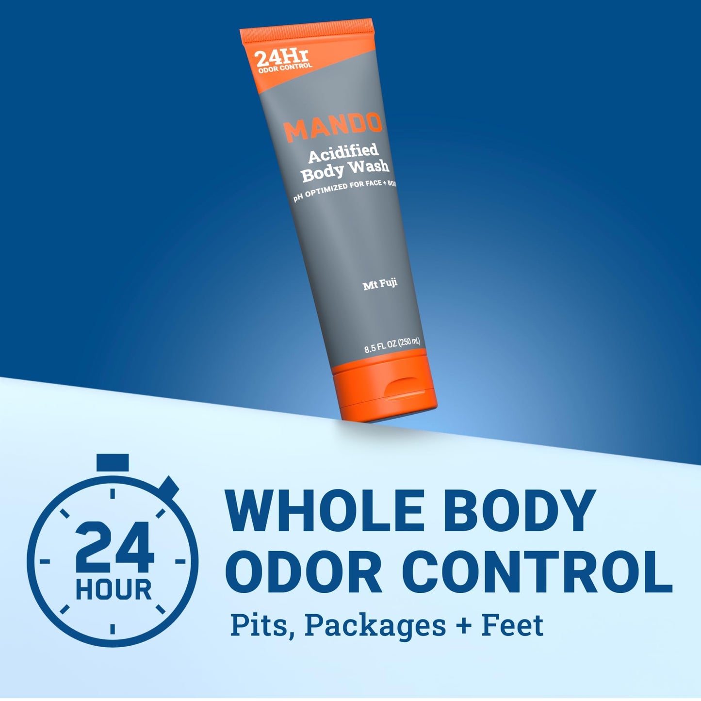 Mando Odor Shield Body Wash - 24 Hour Control - Removes Odor Better than Soap - SLS and Paraben Free, Skin Safe - 8.5 Ounce (Mt Fuji) Beauty & Personal Care Mando