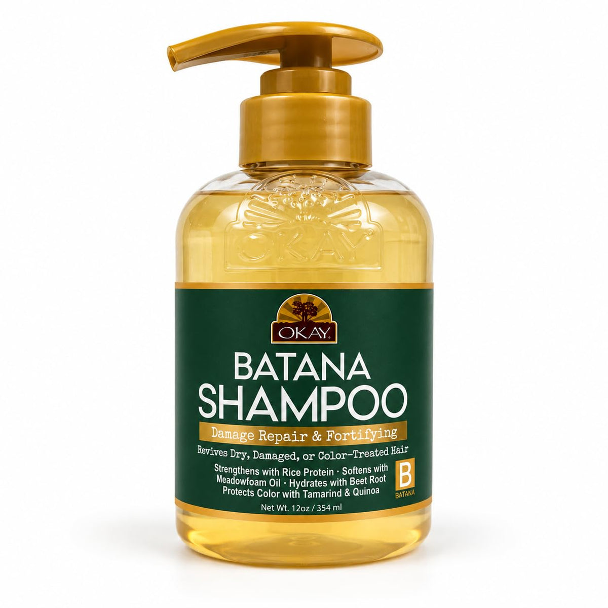 OKAY Batana Oil Strengthening Shampoo 12oz Moisturizing Hair Repair with Batana Oil, Quinoa & Rice Protein Hydrates, Strengthens & Restores Shine for