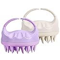 HEETA Scalp Massager Hair Growth Brush with Soft Silicone Bristles, Wheat Straw Handle, 2 Count (Beige & Purple, Round, All Hair Types) Beauty & Personal Care HEETA