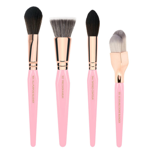Bdellium Tools Pink Golden Triangle Face Makeup Brush Set - with Soft Synthetic Bristles and Rose Gold Brass Ferrule for a Flawless Appearance (Pink