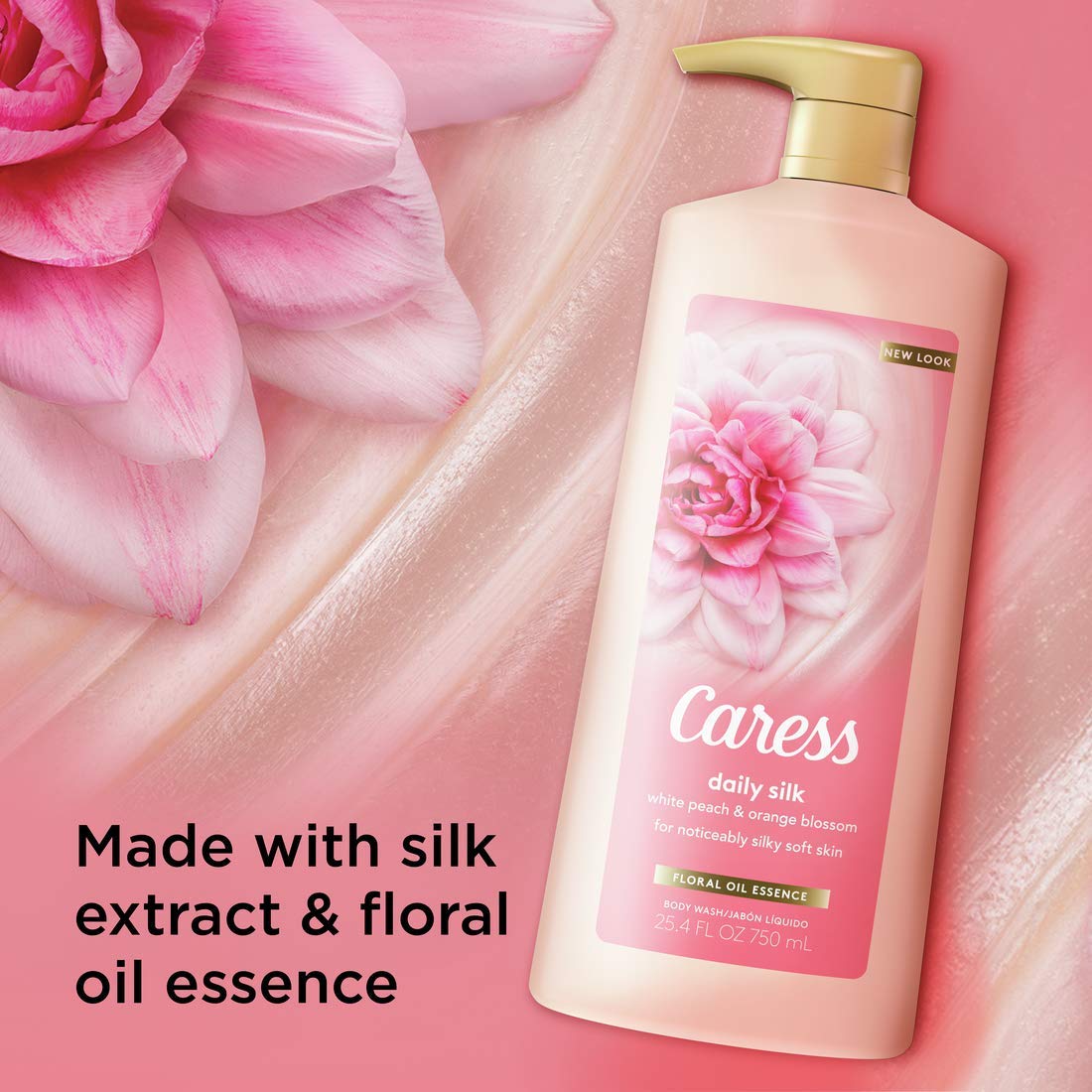 Caress Hydrating Body Wash with Pump Shower Gel For Soft, Silky Skin Daily Moisture Body Wash With Silk Extract & Floral Oil Essence, 25.4 Fl Oz (Pack Beauty & Personal Care Caress