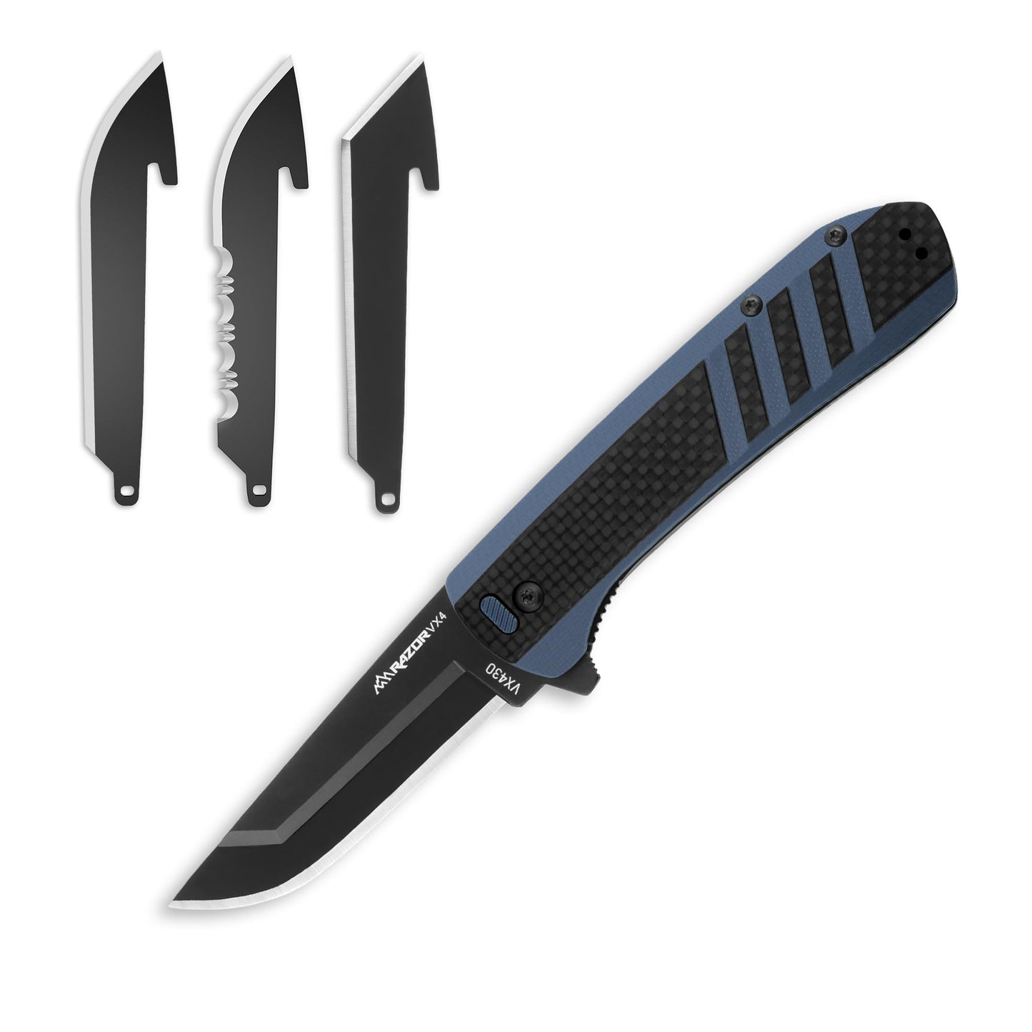 OUTDOOR EDGE Razor VX4 - Carbon Fiber Over Blue G10 with Black Drop Point - Replaceable Blade EDC Folding Pocket Knife - 3" Blade, Ceramic Ball Beauty and Personal Care OUTDOOR EDGE