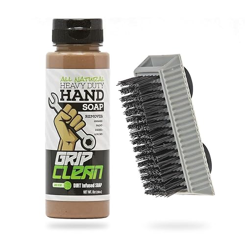 Grip Clean Heavy-Duty Hand Cleaner for Mechanics with Nail Brush - Moisturizing Coconut Oil Hand Cleaner Liquid Hand Soap with Stiff Bristle Nail Beauty & Personal Care Grip Clean