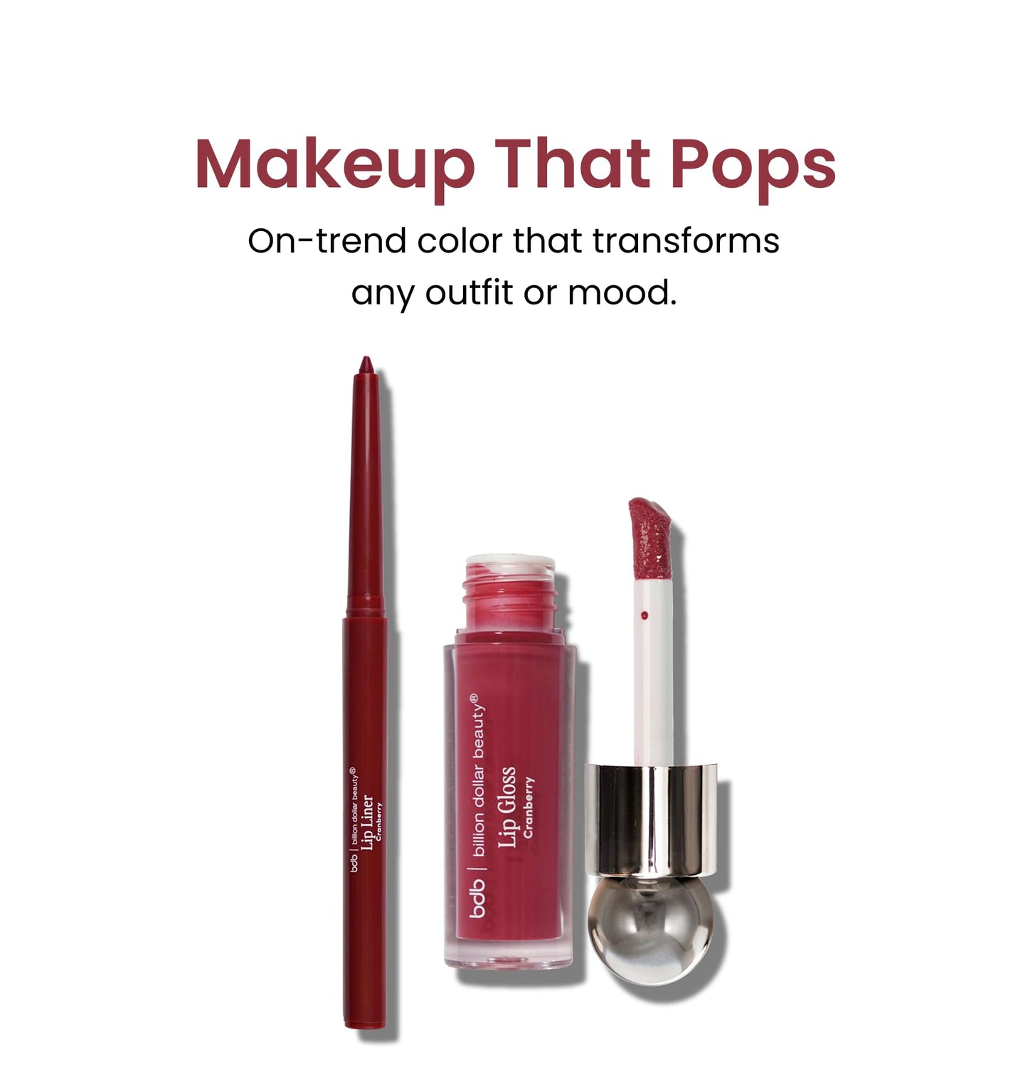 billion dollar brows bdb Lip Gloss with Lip Liner Set - Moisturizing High Shine, Lightweight Glossy, Plumping Lip Gloss, Cranberry Beauty & Personal Care billion dollar brows