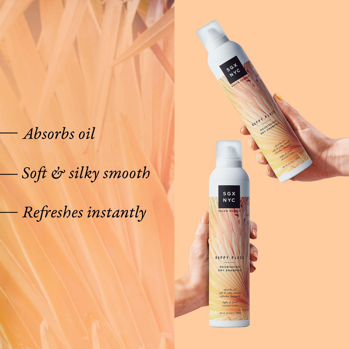 SGX NYC Happy Place Nourishing Dry Shampoo - Styling Vegan Dry Shampoo with Pro-Vitamin B5 and Biotin - Refreshing Coconut Scent - 6.5 oz