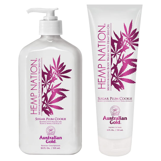 Australian Gold Hemp Nation Sugar Plum Cookie Bundle - Tan Extender Body Lotion (18 FL Oz) and Body Wash (8 FL Oz), Delectable Blend of Sugarcane Beauty & Personal Care Australian Gold