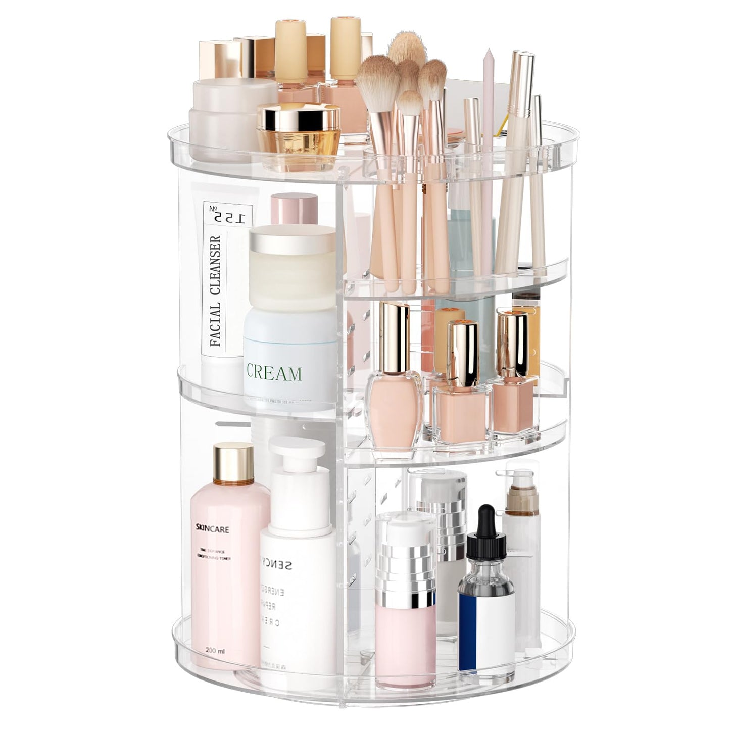 Rotating Makeup Organizer, DIY 8 Adjustable Layers Spinning Skincare Storage, Cosmetic Display Case with Brush Holder and Perfume Tray, Multi-Function Beauty and Personal Care Jiavarry