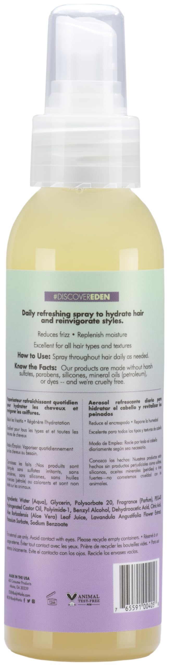 EDEN BodyWorks Lavender Aloe Hydrating Refresher Spray (4 oz) - Lightweight, Frizz Fighting Hair Mist for All Hair Types Beauty & Personal Care EDEN BodyWorks