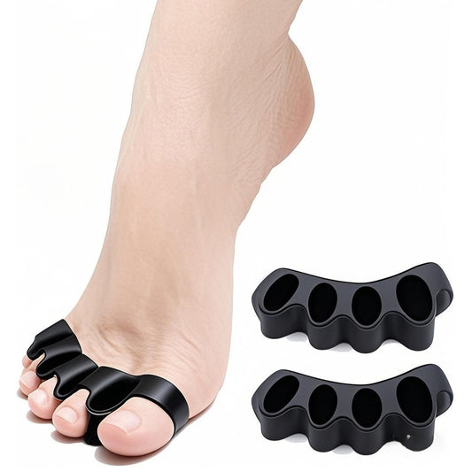 Toe Separator -Silicone Big Toe Corrector - Relieves Foot Pain, Hammer Toe, Bunions, and Curled Toe -1 Pair of Black Adjustable Toe Separator for Both