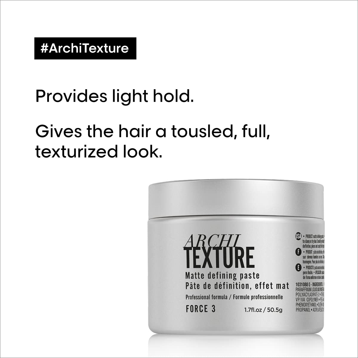 L'Oréal Professionnel Paris Architexture - Medium Hold Texturizing Pomade, Creates Texturized Structure and Matte Definition, for All Hair Types Beauty & Personal Care L'Oréal Professionnel Paris