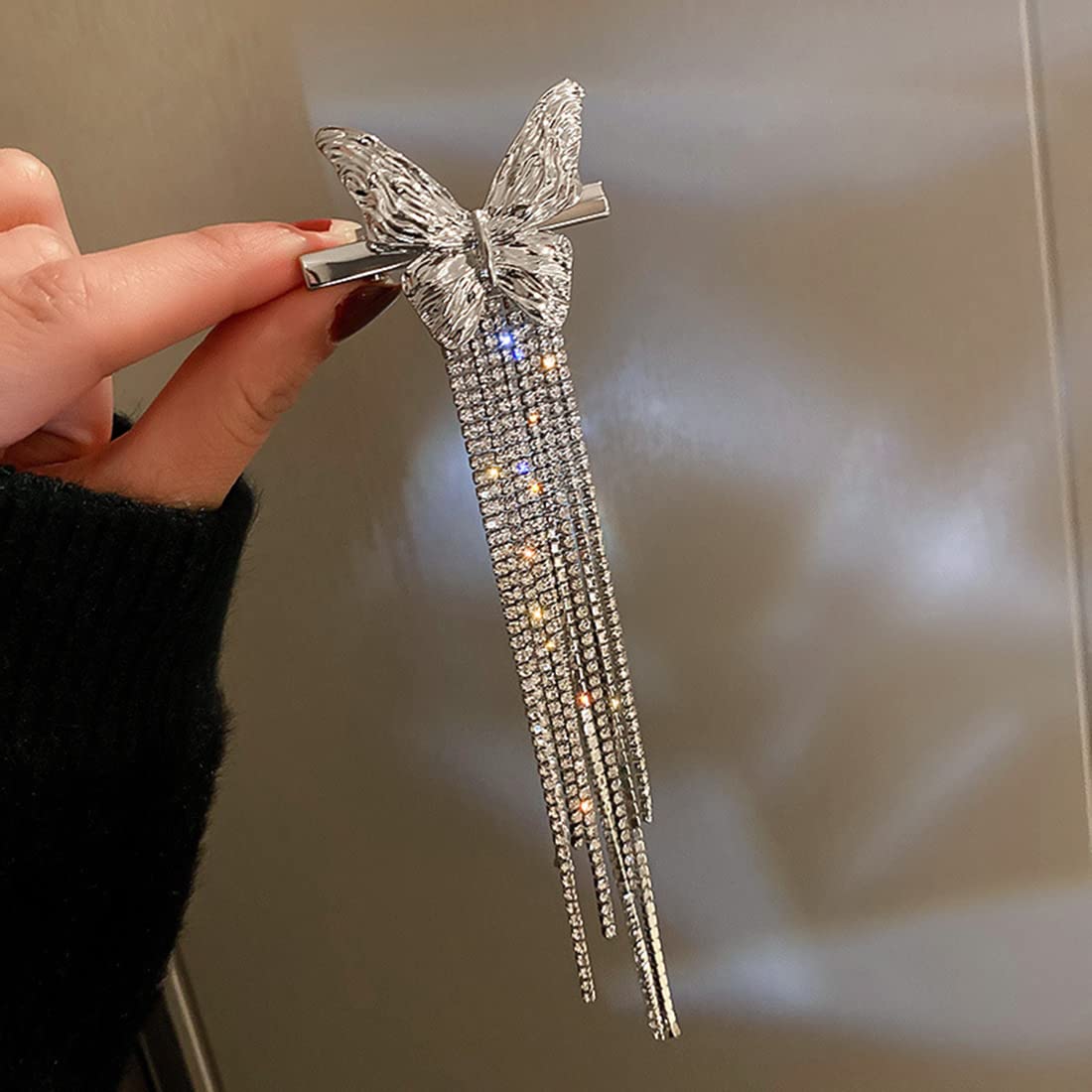 Wekicici Butterfly Rhinestone Tassel Clips Rhinestone Hair Clips Butterfly Tassel Hair Accessories for Women and Girls, silver Beauty & Personal Care wekicici