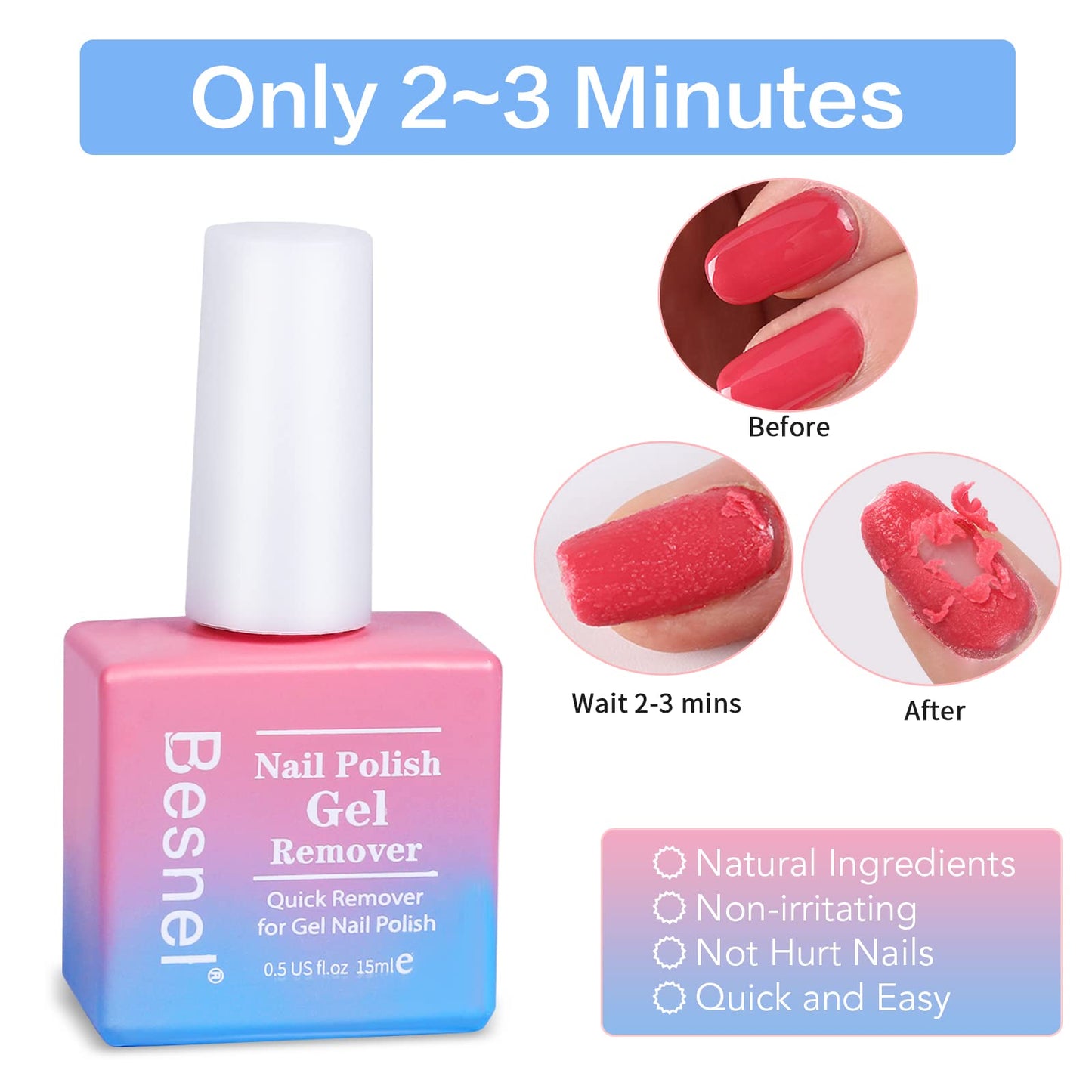 Gel Nail Polish Remover 5 Pack Professional Gel Polish Remover Non-Irritating Quick Easy,Nail Polish Gel Remover Tools Kit Nail File Cuticle Pusher Beauty & Personal Care BESNEL