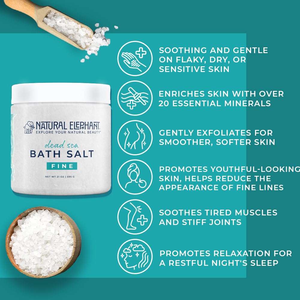 Natural Elephant Dead Sea Bath Salt Bathing and Foot Soak for Relaxing and Nourishing- 100% Pure with Essential Oil - Medium Coarse Grain (18 oz Jar Beauty and Personal Care Natural Elephant