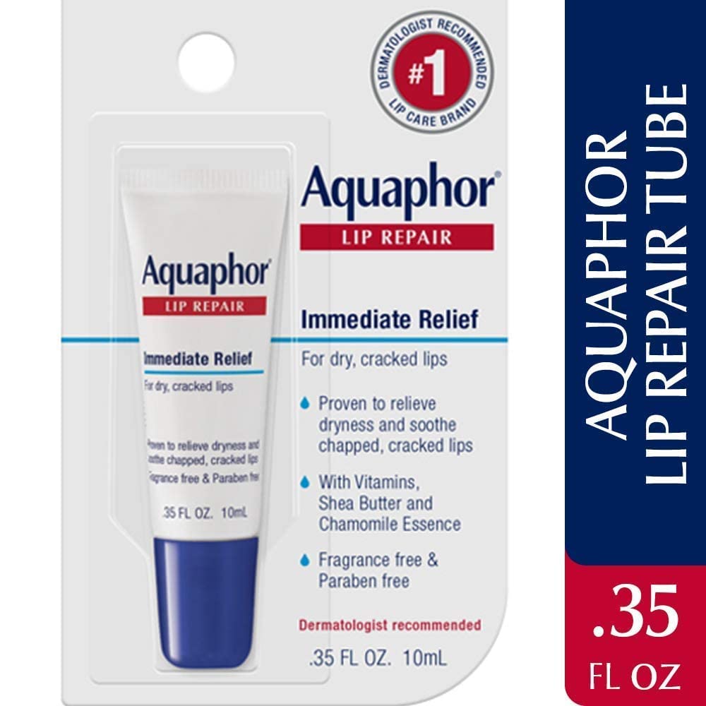 Aquaphor Lip Repair Ointment - Long-lasting Moisture to Soothe Dry Chapped Lips - .35 fl. oz. Tube (Pack of 2) Beauty & Personal Care Aquaphor