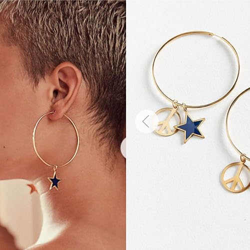 DoubleNine Star Large Hoop Earring Anti War Dangle Lightweight Peace Sign Gold Delicate Accessories for Women Girls Beauty & Personal Care Doubnine