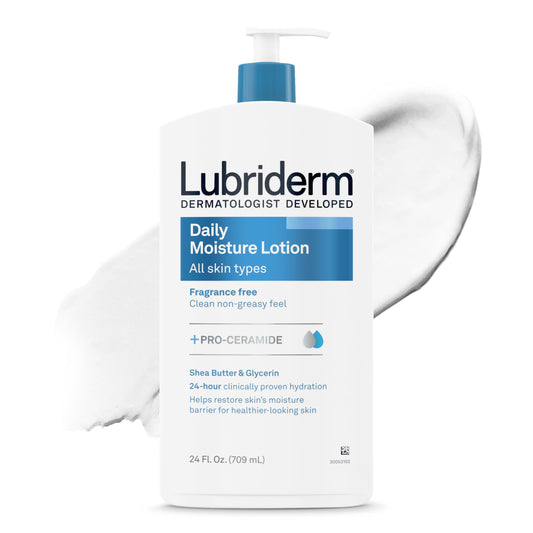 Lubriderm Fragrance Free Daily Moisture Body Lotion + Pro-Ceramide, Unscented Lotion, Body Lotion for Dry Skin, Shea Butter, Glycerin, Non-Greasy Beauty & Personal Care Lubriderm