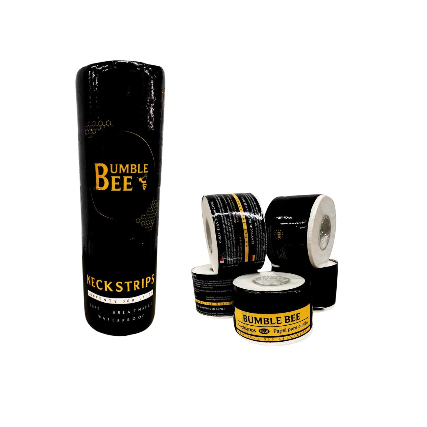 BUMBLEBEE Premium Neck Strips - Essentials 5 Rolls, 500 Strips, Quick Access White Paper for Barbershop Hair Styling Beauty and Personal Care BUMBLE BEE
