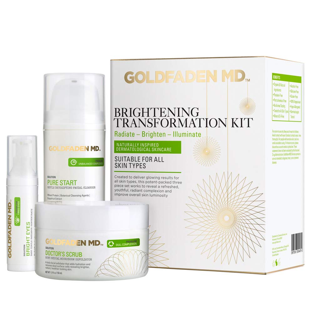 GOLDFADEN MD Brightening Transformation Kit | Advanced Skin Care Regime For Face | Includes Doctors Scrub Microdermabrasion Exfoliator, Pure Start Beauty & Personal Care GOLDFADEN MD