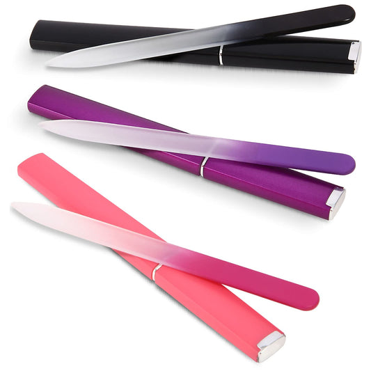 3 Pack Crystal Glass Fingernail File with Case for Natural Nail Professional Czech Glass File Double-Sided Etched Gentle Nail Care Stocking Stuffers Beauty and Personal Care Diodiva Default Title