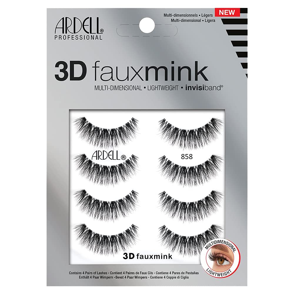 Ardell 3D Faux Mink Lashes 858 - Lightweight False Eyelashes with Invisiband, Reusable Strip Lashes, 4 Pairs Beauty & Personal Care Ardell