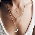 DoubleNine Boho Layered Necklace Crescent Pendant Charm Jewelry Retro Accessories for Women Girls Beauty & Personal Care Doubnine