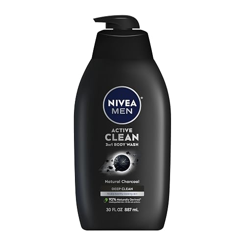 NIVEA Men Active Clean Body Wash with Natural Charcoal for Normal to Oily Skin, 3-in-1 Charcoal Body Wash, Face and Hair, Draws Out Dirt Beauty & Personal Care NIVEA MEN