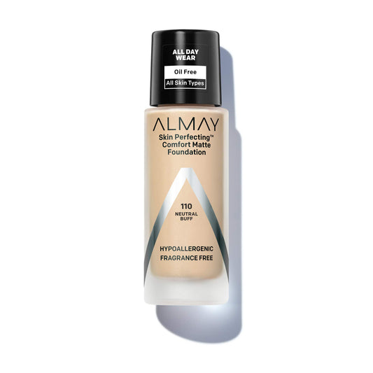 Almay Skin Perfecting Comfort Matte Foundation, Hypoallergenic, Cruelty Free, -Fragrance Free, Dermatologist Tested Liquid Makeup, Neutral Buff, 1
